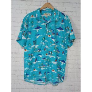 Paradise Key Men's 2XL Blue Tropical Short Sleeve Hawaiian Shirt 100% Cotton